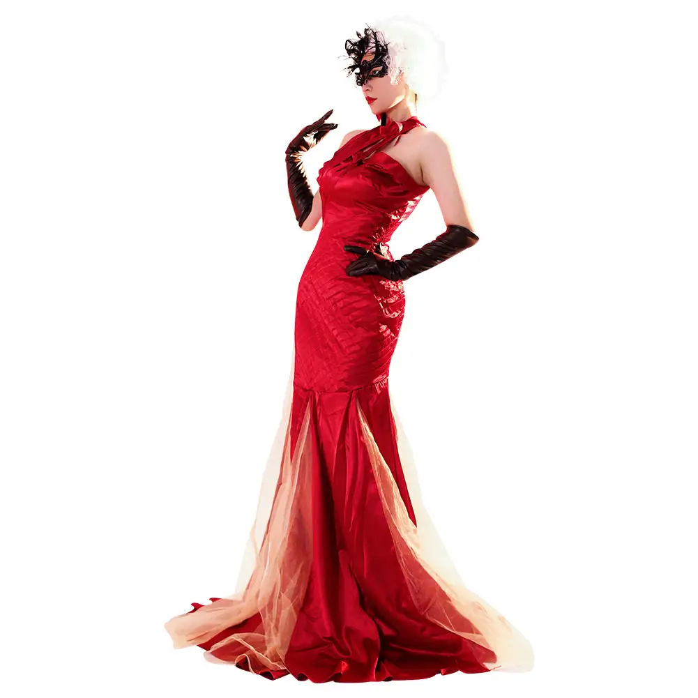 Cruella Cruella De Vil Rot Cosplay Kostüme Outfits Halloween Karneval Kleid 2 Cruella Cruella De Vil Rot Cosplay Kostüme Outfits Halloween Karneval Kleid – Bild 2