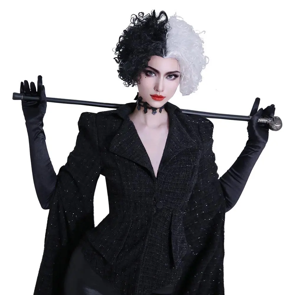 Cruella De Vil Emme Stone Schwarz Mantel Cosplay Kostüm Halloween Karneval Outfits 2 Cruella De Vil Emme Stone Schwarz Mantel Cosplay Kostüm Halloween Karneval Outfits – Bild 2