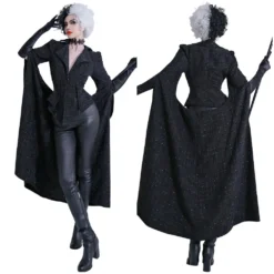 Cruella De Vil Emme Stone Schwarz Mantel Cosplay Kostüm Halloween Karneval Outfits