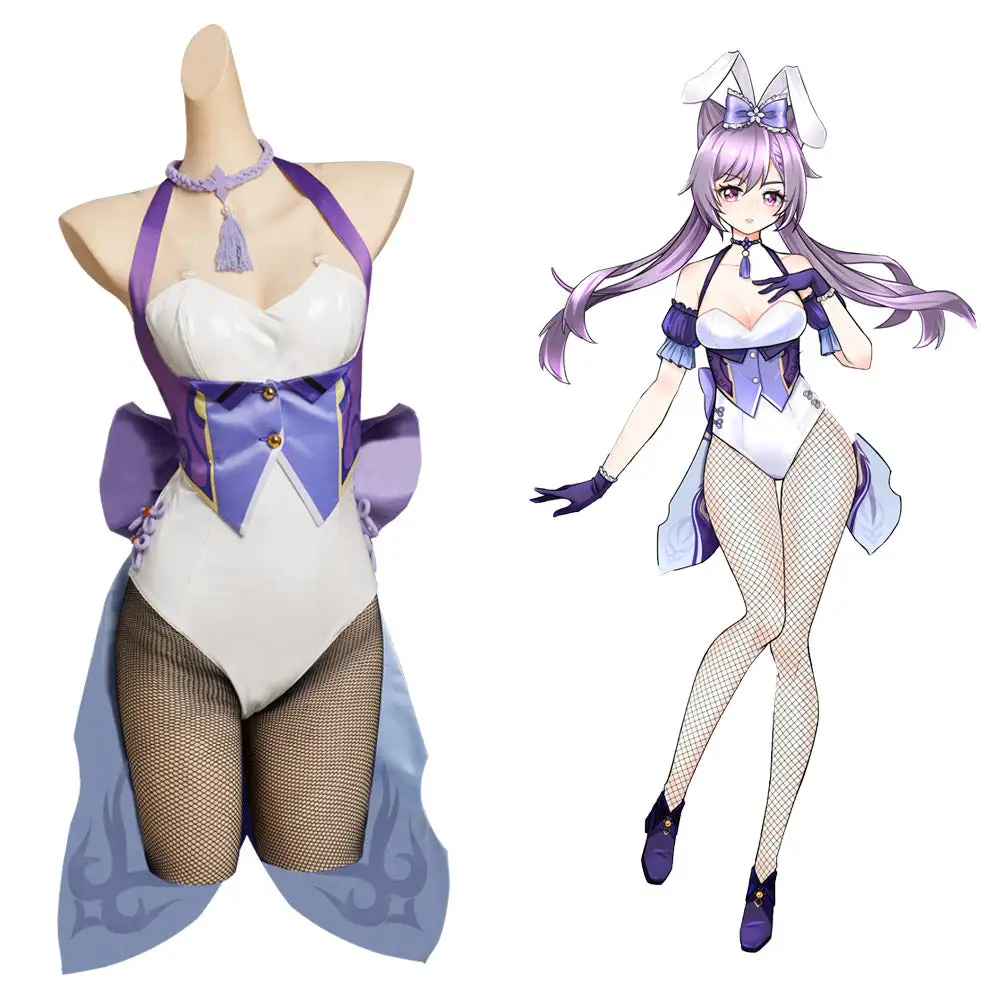 Genshin Impact Keqing Cosplay Bunny Girl Kostüm Halloween Karneval Outfits 1 Genshin Impact Keqing Cosplay Bunny Girl Kostüm Halloween Karneval Outfits